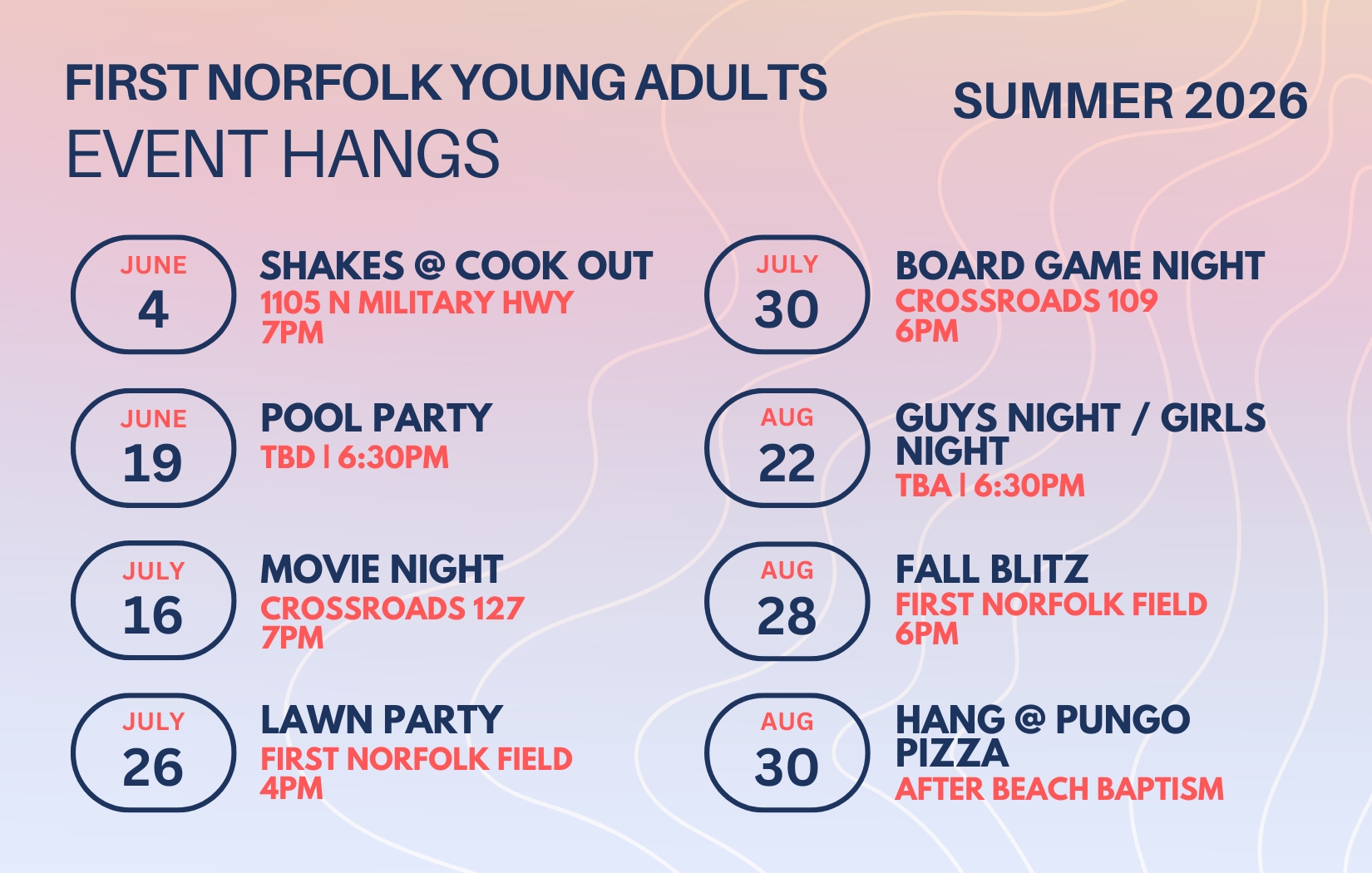 Young Adults Fall 2025 Events Hang